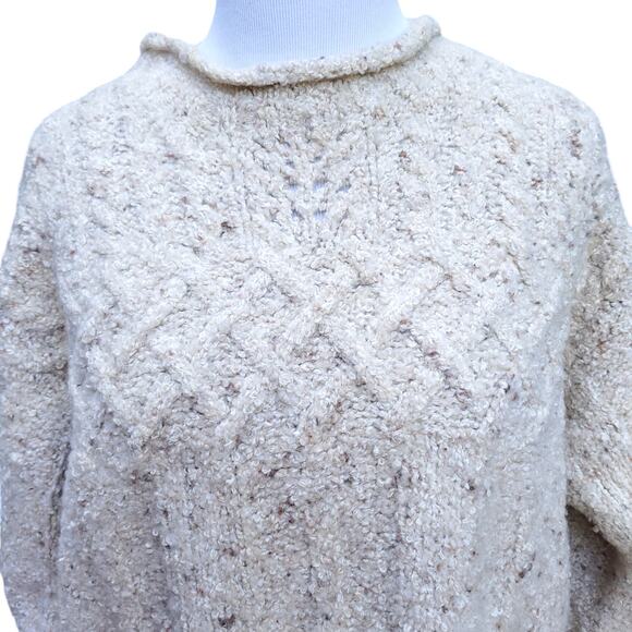 Vintage Woolrich Wool Blend Cable Knit Sweater Rolled Mock Neck Cream Sz M - Picture 2 of 11